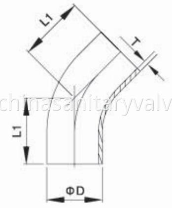 sanitary 45 degree long welded elbow